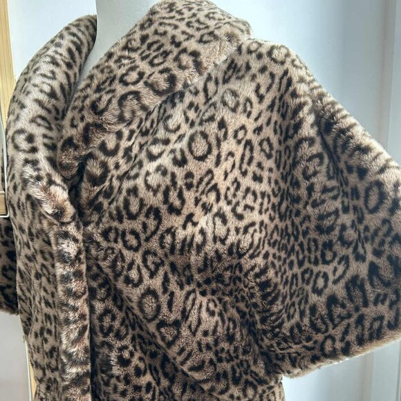 Calvin Klein Ultra Soft Leopard Faux-Fur Shawl-Collar Jacket Elbow Sleeve – US S - Picture 10 of 11